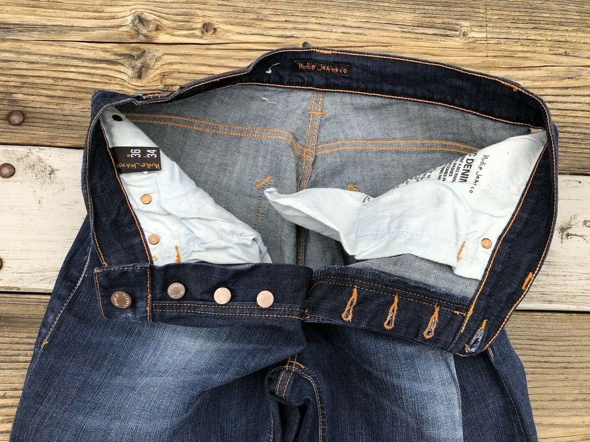 Nudie Grim Tim Jeans 32x33 White Knee Slim Stretch Organic Denim