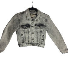 Ashley Vintage Charm Crop Jean Jacket Womens Medium Gray  black Denim Ladies