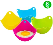 Egg Poacher Silicone Cup 8pc Set Microwave & Stovetop Boiler Safe Poached Eggs