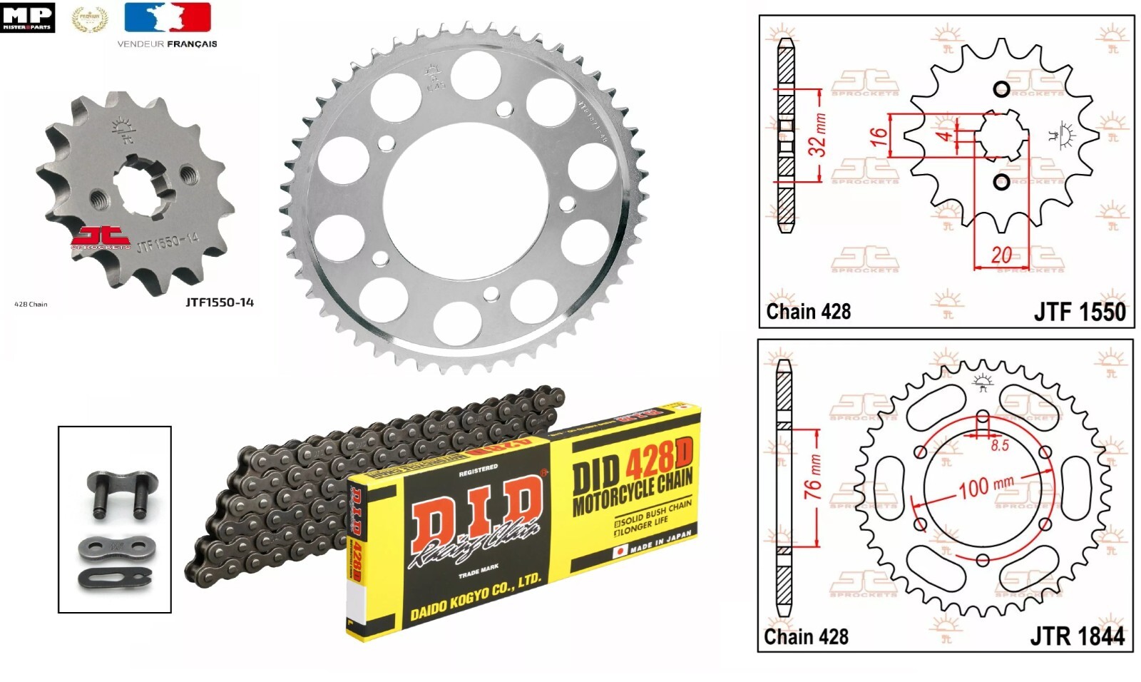 Kit chaîne DID 428D Yamaha MT-125 idéal pour affronter la ville et les trajets quotidiens