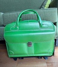 McKlein Lakewood Green Leather Briefcase Laptop Wheeled Carrier New