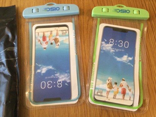Dsio 2Pack Waterproof Cases IPX8 for Phones up to 7" x 4" Blue / Green + Lanyard - Picture 2 of 5
