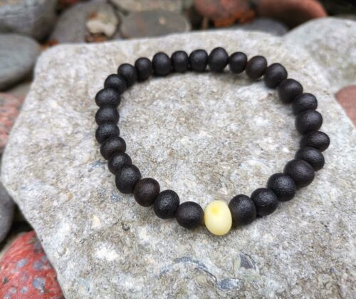 Black Bracelet Beaded Amber Beads Natural Baltic Jewelry Gift For Him Her - Picture 2 of 3
