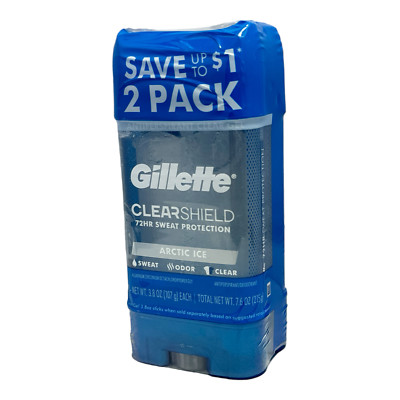 Gillette 2-PACK Clearshield Antiperspirant Clear Gel Arctic Ice 2-3.8oz each NEW