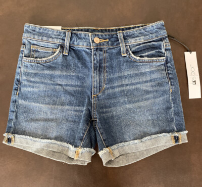 Joe's Jeans Denim Bermuda Shorts Cuff Fray Hem High Rise Sz 26 NWT