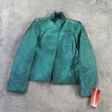 NINA MCLEMORE Jacket Womens 6 Lurex Quilt Suzanne Blazer Blue  795 Coat