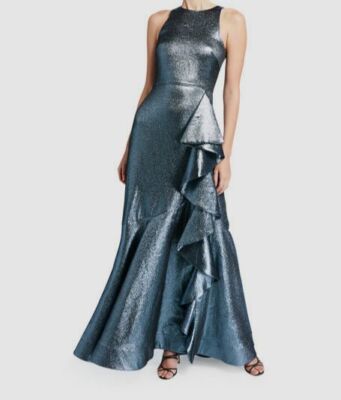 $715 Shoshanna Women's Blue Sleeveless Metallic Ruffle A-Line Gown Dress Size 6 | eBay $715 Shoshanna Women's Blue Sleeveless Metallic Ruffle A-Line Gown Dress Size 6 | eBay