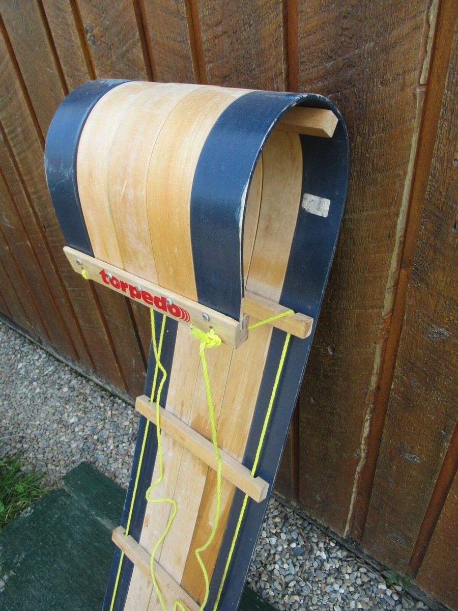 Vintage Wooden Snow Sled BLUE Toboggan 46