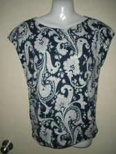 #60 Misses Shirt M Talbots Stretch Knit Blue white Paisley