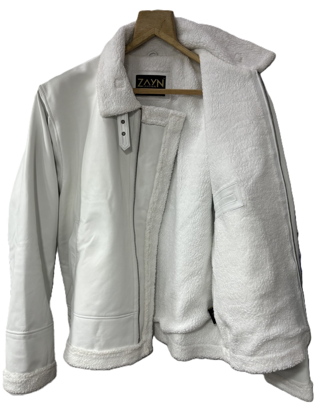 Men's RAF Aviator Faux Shearling Fur Coat 100percent Real Leather White Winter Jacket image 3