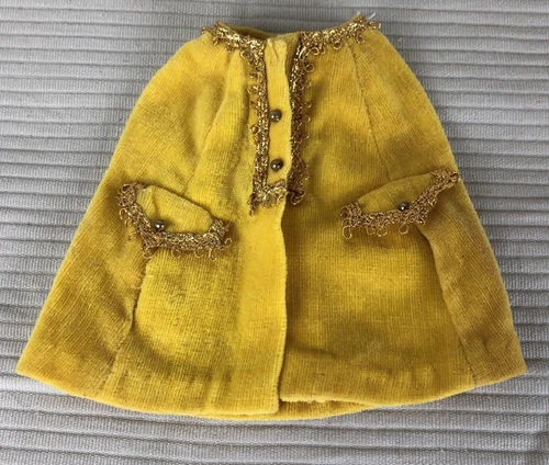 1968 Vtg Barbie Julia #1753 CANDLELIGHT CAPER Yellow Velvet Gold Cape 1960s Read