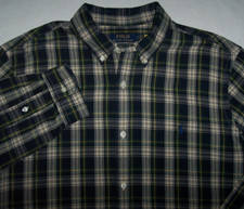 NWT Polo Ralph Lauren NAVY/GREEN/IVORY PLAID Cotton FLANNEL Shirt Men's XL PONY