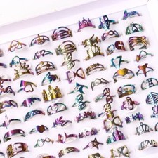 100pcs/Lots Stainless Tainless Laser Cut Pattern Jewelry Rings For Women Gift