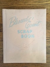 Vintage 40s Baby Scrapbook Book Unused Blessed Event Stork Pink Givens Co.