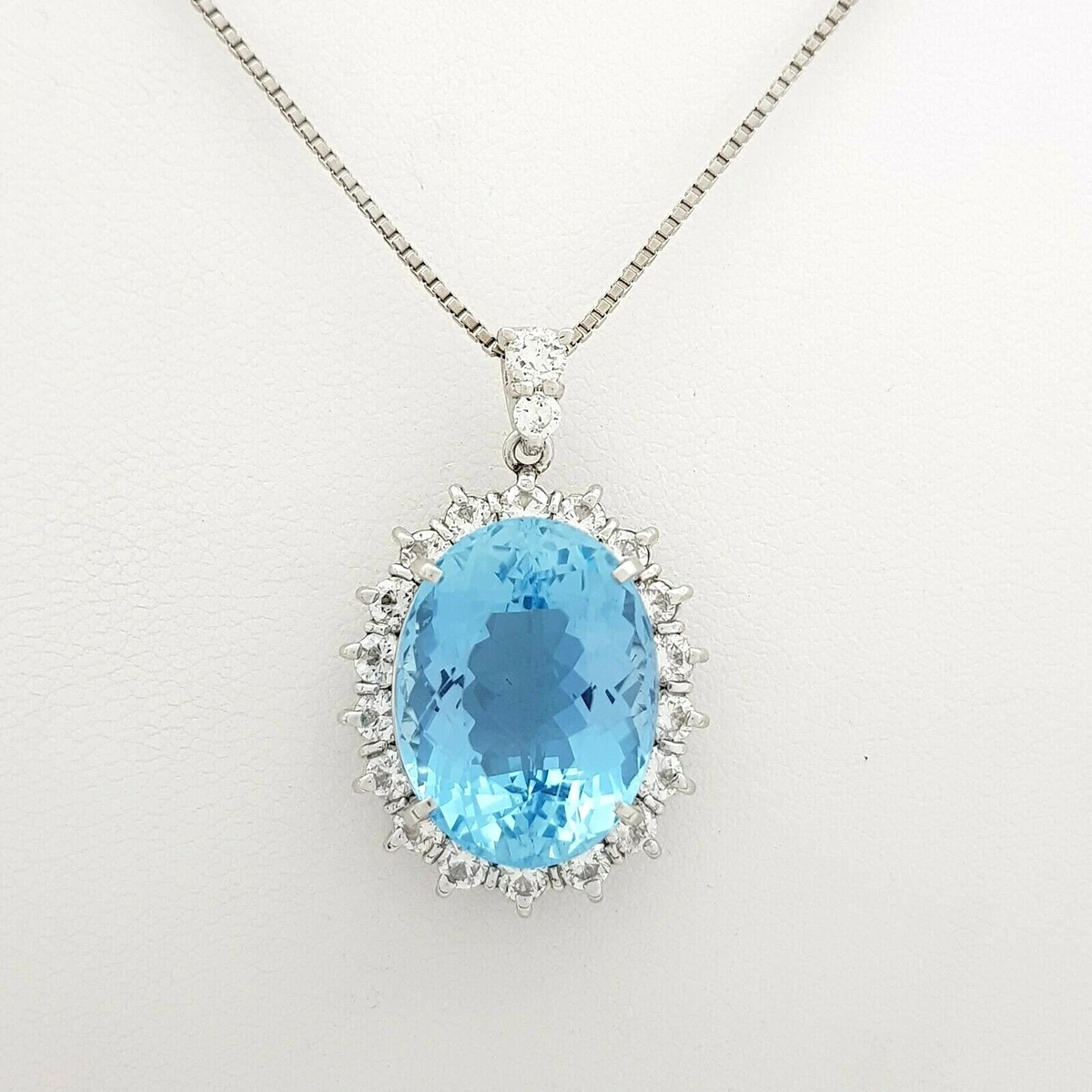Ladies Platinum Necklace Natural Topaz 0.89ct Diamond Pendant Necklace