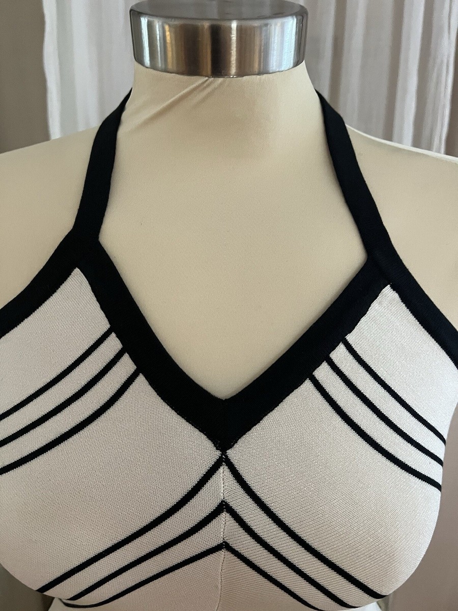 Bebe Vintage Halter Top XS Black & Ecru | eBay