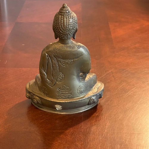 Antik Messing sitzender Buddha Statue Meditation Pose Indien Buddhist schwer Tibet - Bild 8 von 12