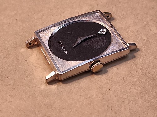 Vintage Longines 10K White GF Case Matte Black Diamond Dial Running Wristwatch - Picture 4 of 8