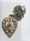 1930s antiqu Christian religious MOP Diamante cross heart pendant necklace 53433