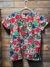 Women  s Cassandra O, Short Sleeve Scrub Top, Size Small, Christmas, Snowman