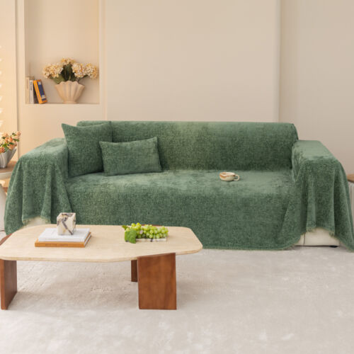 Ultra Soft Chenille Couch Cover w/ Tassels Machine Washable Sofa Blanket Cover - Picture 7 of 40