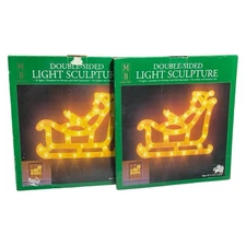 Set Of 2 Light Up Santa Claus Sled Sign Christmas Wall Decoration Double Sided