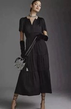 Anthropologie The Somerset Black Satin Maxi Dress Size S $170