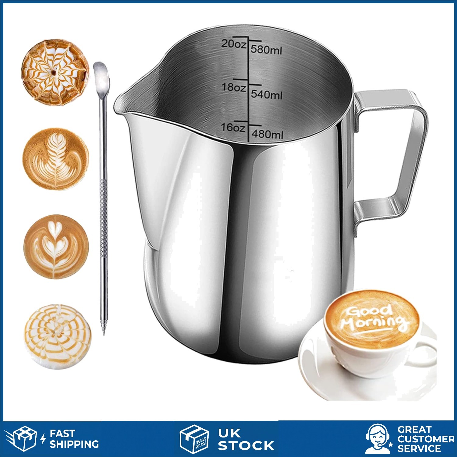 Elegant Matte Stainless Steel Espresso Milk Frothing Pitcher Jug 20oz