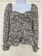 ASTR the Label Milkmaid Blouse Black Floral Cropped Women Top Size XS