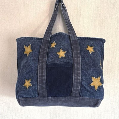 Rare Remi Relief Denim Tote Bag Star Embroidery Corduroy Mixed | eBay