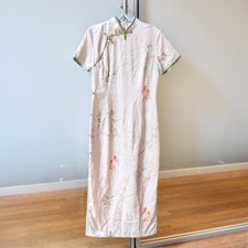 Beige Red Fish Flora Satin Qipao Dress - Chinese Cheongsam