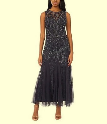 Pisarro Nights Slate Grey Pisarro Nights Beaded Illusion Dress  Size 20 $258