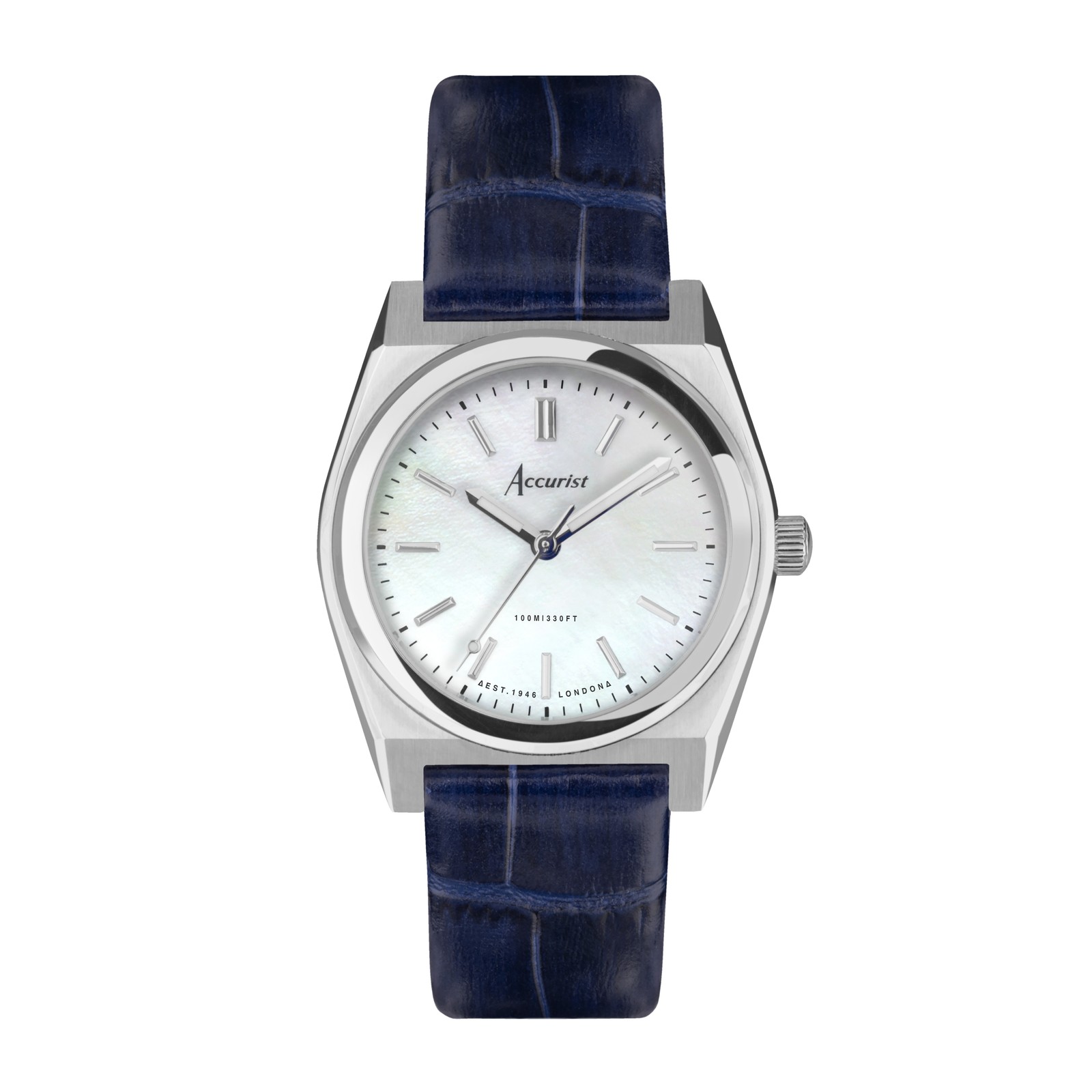 Accurist Origin 34mm Womens Round Silver Analogue Watch with Navy Strap