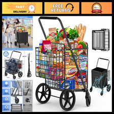 Heavy Duty 450lbs Capacity Foldable Shopping Cart with Double Basket Swivel Wh