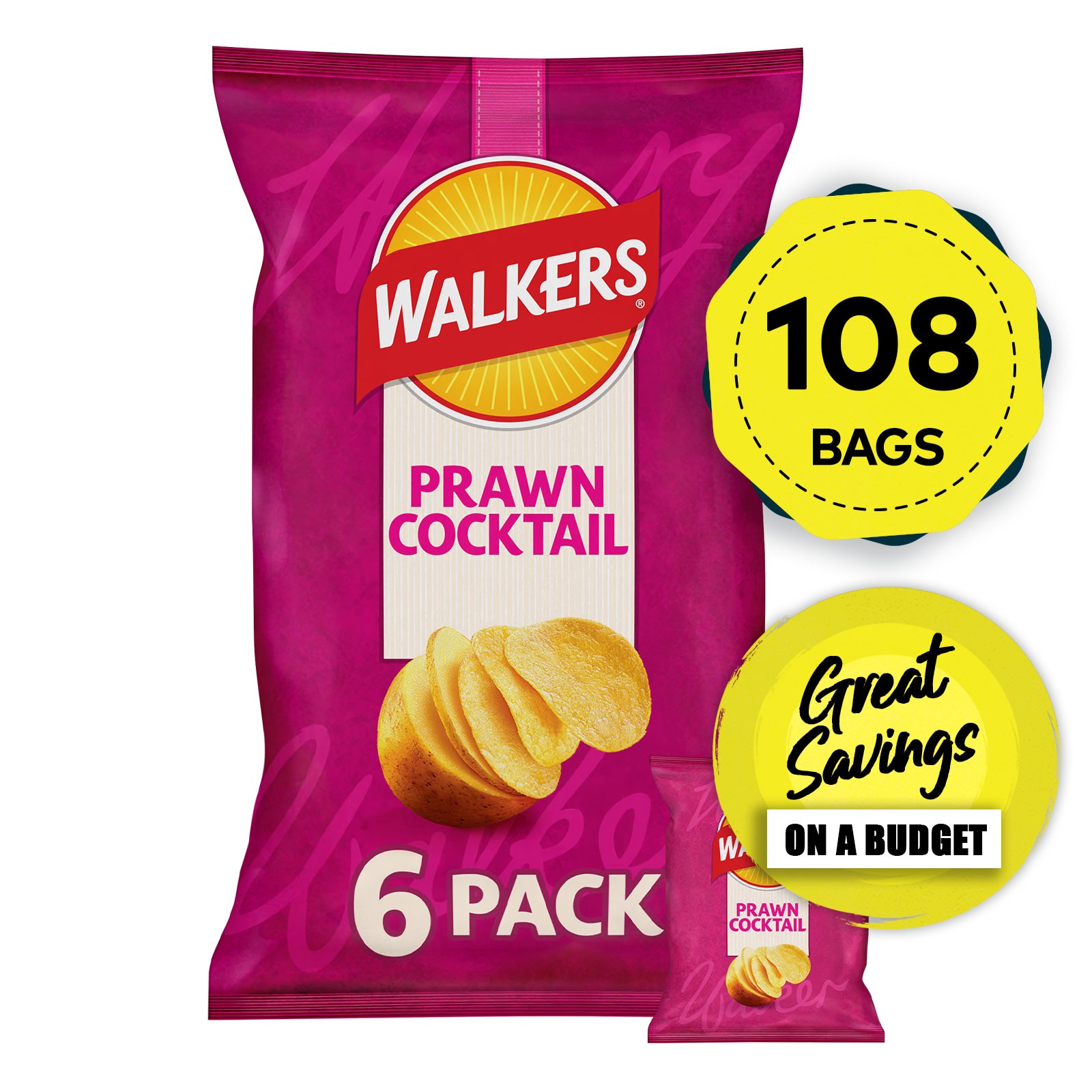 Walkers Crisps Prawn Cocktail Multipack Snacks 108 x 25g