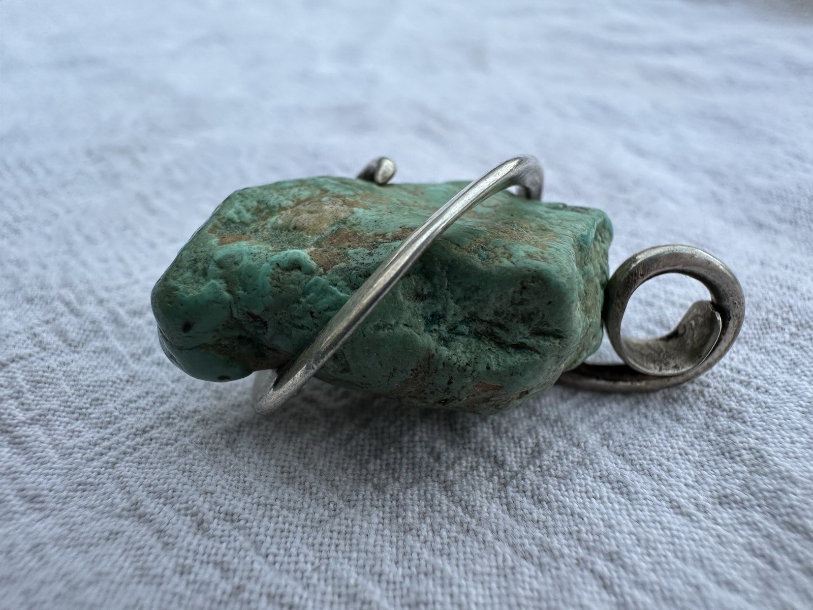 Unique Large Green Turquoise Stone & Sterling Sil… - image 13