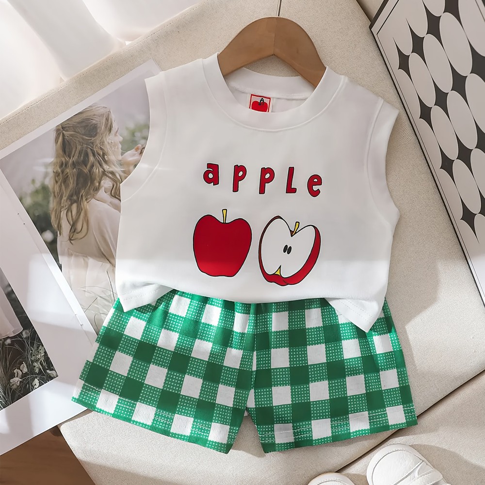【28.5cm】Nike Jordan Tatum 3 PF Toddler Kid Baby Girl Summer Top T-shirt+Plaid Short Outfit Set