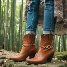 Women Gold Metal Boot Chain Bracelet Shoe Bling Circle Charm HANDMADE PAIR