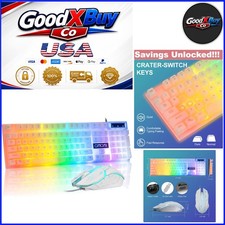 Rainbow LED Gaming Keyboard and Mouse Combo White for PC Xbox PS4 Wireless
