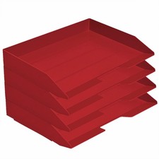 Stackable Letter Tray 4 Tier Side Load Plastic Desktop File Organizer Red