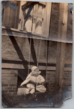 Vintage Snapshot Cute Baby In Swing 1930s