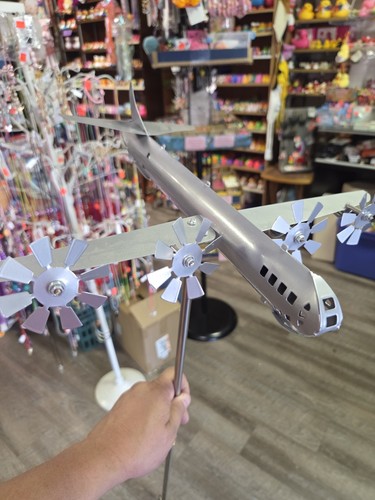 Metal Airplane Yard Wind Spinner with Rotating Propellers
