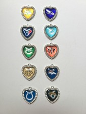 FOOTBALL Heart Shaped Football Teams Charm Pendant with Crystal Rhinestones