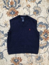 Polo By Ralph Lauren Sweater Vest Kids 6 Blue Cotton V Neck Knit Pony Logo