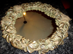NOUVEAU/BAROQUE - 21" MIRROR - CLASSIC FLORAL WREATH W/ BIRDS NESTING-EXPO INC