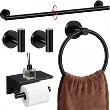 5-Pieces Matte Black Bathroom Accessories Set, 24 inch Stainless Steel Bath Towe