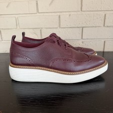 Cole Haan Size 9 Women's Original Grand Platform Wingtip Oxford Burgundy MINT