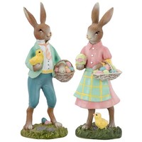 Deko Osterhasen Paar 12 Cm Kunststein Hasenfiguren Set 2-Tlg. Mann & Frau Hasen