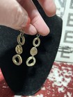 Matte Gold Tone Geometric Link Drop Earrings Rhinestone Pave Dangle Pierced — photo 2