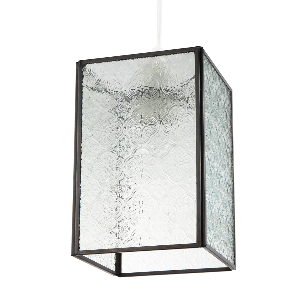 Vintage Traditional Bronze Pendant Shade with Clear Moroccan Glass by Happy H...